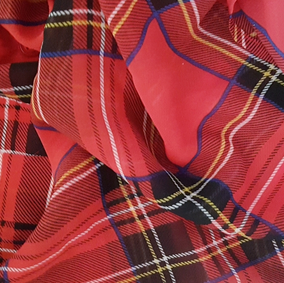 MINE Red Plaid Front Button Collared Chiffon Shirt - Picture 7 of 11